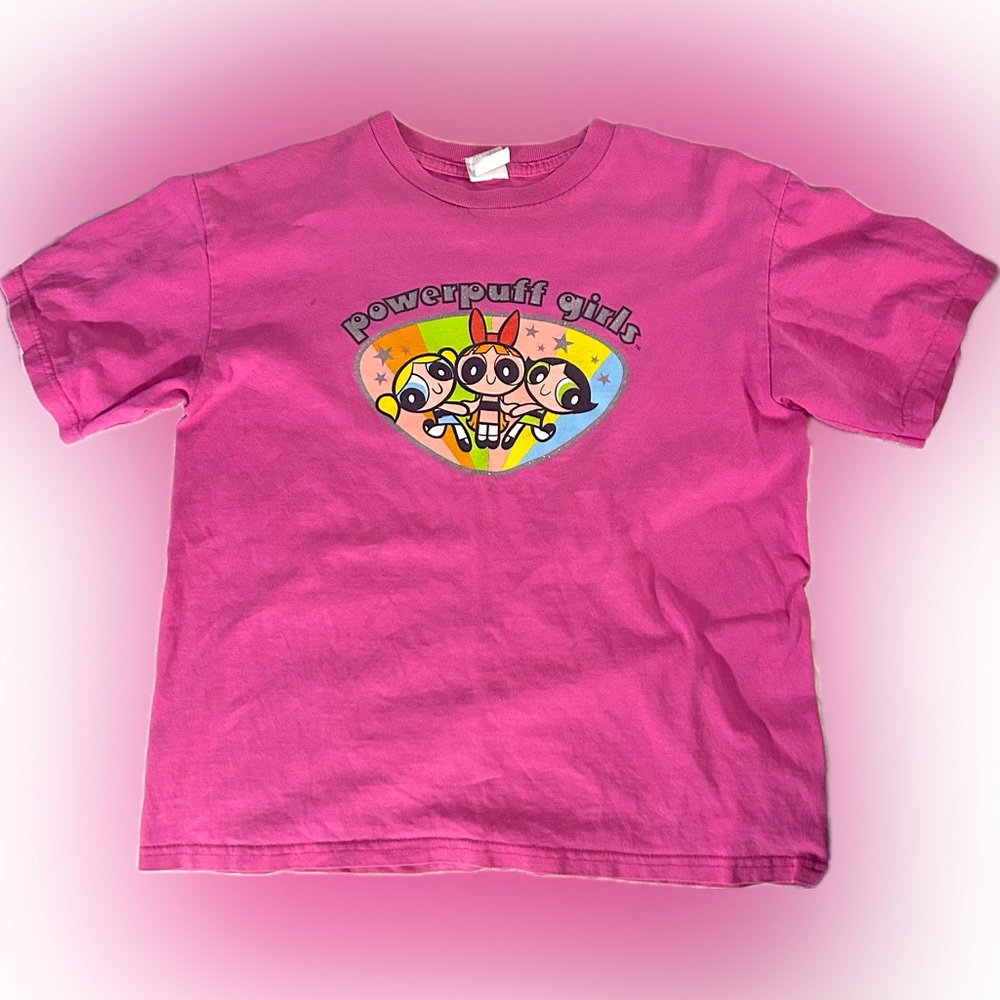y2k graphic baby tee Powerpuff Girls tshirt glitter pink kidcore barbiecore, EUC